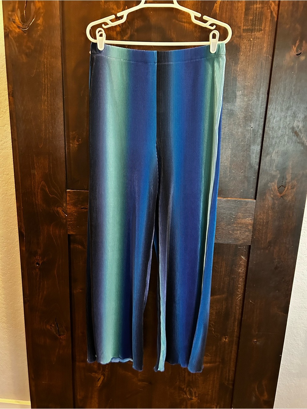 Almost Famous Blue Teal Ombre Ribbed Wide-Leg Pants